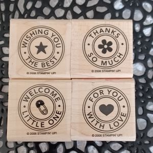 (4) 2006 STAMPIN' UP!  FROM "RIVETING" WOOD MOUNTED RUBBER STAMP SET RETIRED